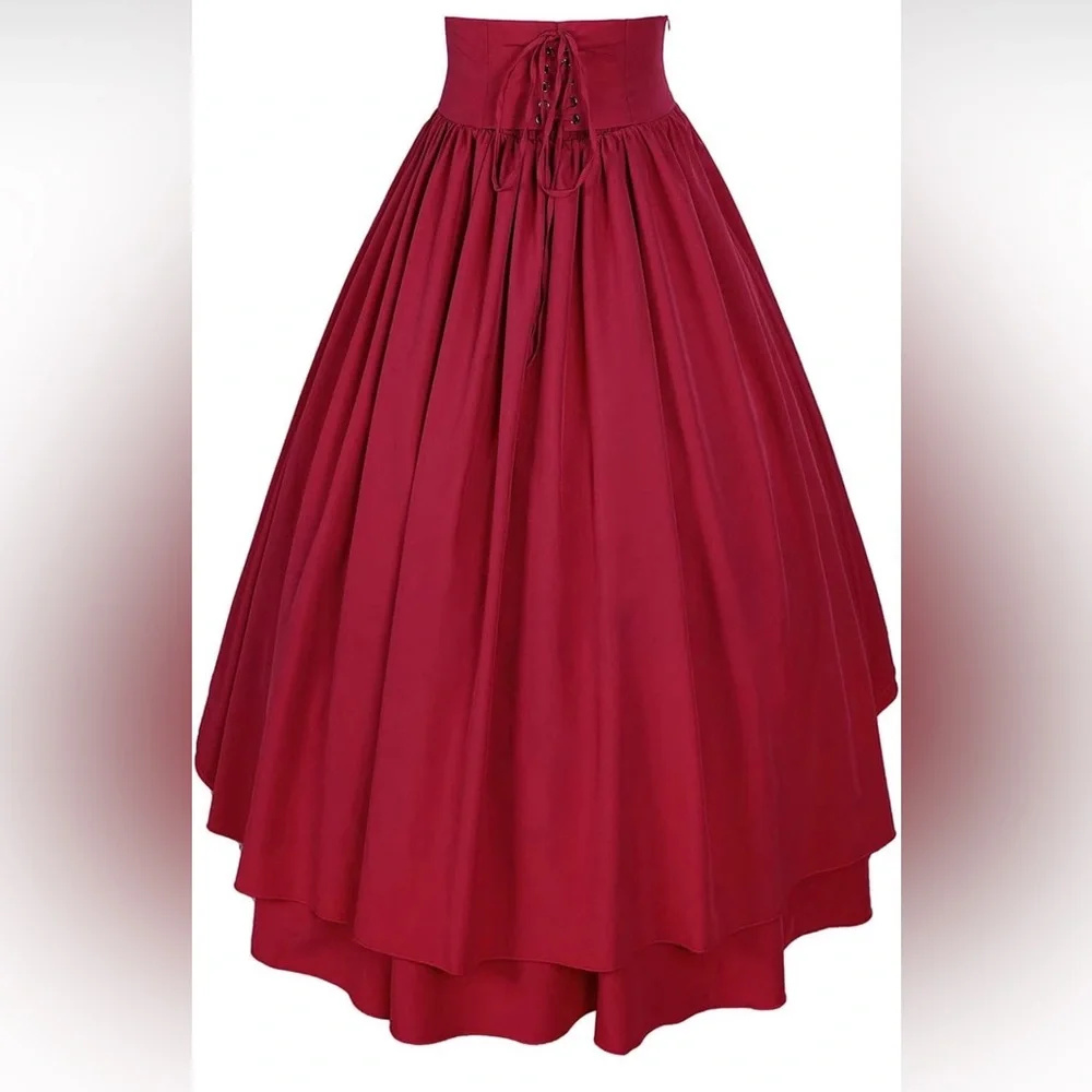 Cosplay Victorian Burgundy Button Front Women's Skirt - Picture 2 of 5
